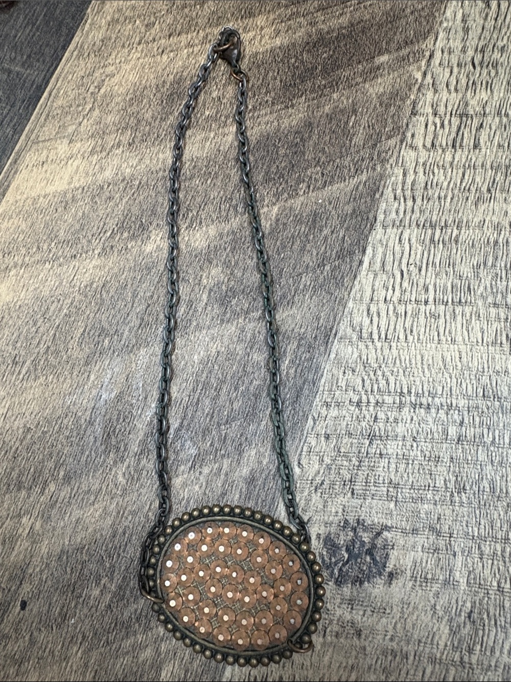 Vintage-Inspired Oval Pendant Necklace in Antique Bronze